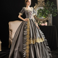 French Chic Gray Prom Gown , Embroidery Victoria Corset Maxi Evening Dress Ball Gown RS1456