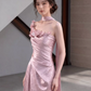 Silky Satin Applique Corset Prom Gown , Pink Women's Maxi Evening Dress Birthday Dress RS2658