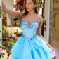 Sparkly Beaded Puffy Women's Homecoming Dress Blue Corset Short Prom Dress Cocktail Dress RS2717