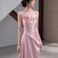 Silky Satin Applique Corset Prom Gown , Pink Women's Maxi Evening Dress Birthday Dress RS2658