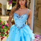 Sparkly Beaded Puffy Women's Homecoming Dress Blue Corset Short Prom Dress Cocktail Dress RS2717