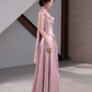 Silky Satin Applique Corset Prom Gown , Pink Women's Maxi Evening Dress Birthday Dress RS2658