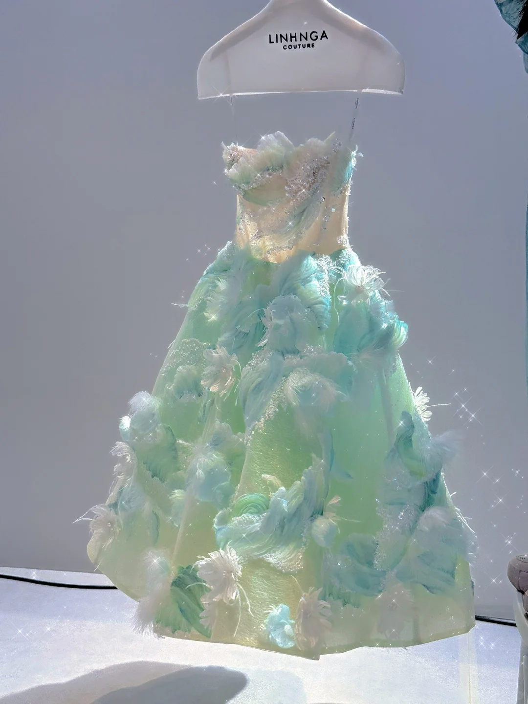 Turquoise suspender bright diamond design three-dimensional embellishment design fresh short skirt homecoming dress R4193