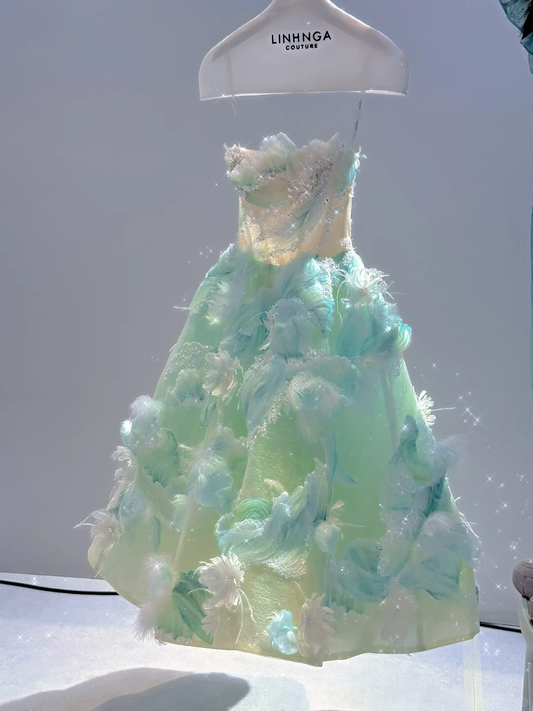 Turquoise suspender bright diamond design three-dimensional embellishment design fresh short skirt homecoming dress R4193