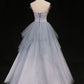 Elegant Pale Blue A-Line Strapless Long Women Dress with Beaded Birthday Dress Prom Dress RS104