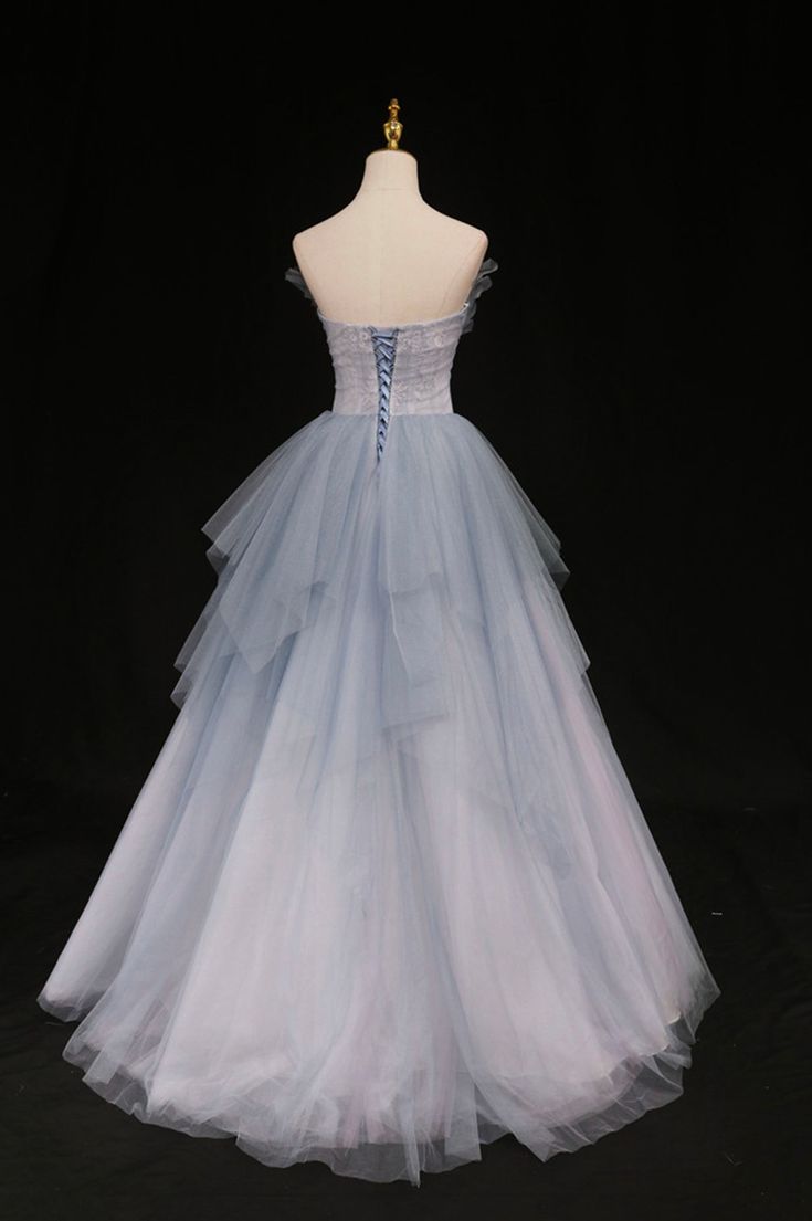 Elegant Pale Blue A-Line Strapless Long Women Dress with Beaded Birthday Dress Prom Dress RS104
