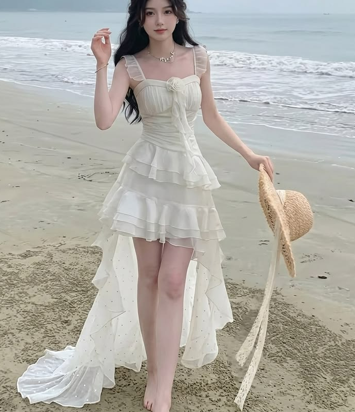 Flowy White Prom Dress ,Hi-Lo Corset Summer Dress Cami Dress for Women RS1247