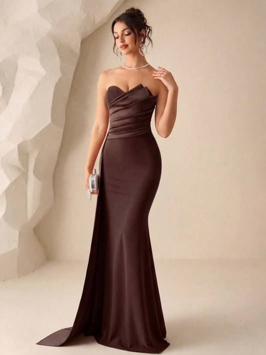 Brown Elegant Prom Dress ,Satin Silky Bodycon Evening Dress RS1248