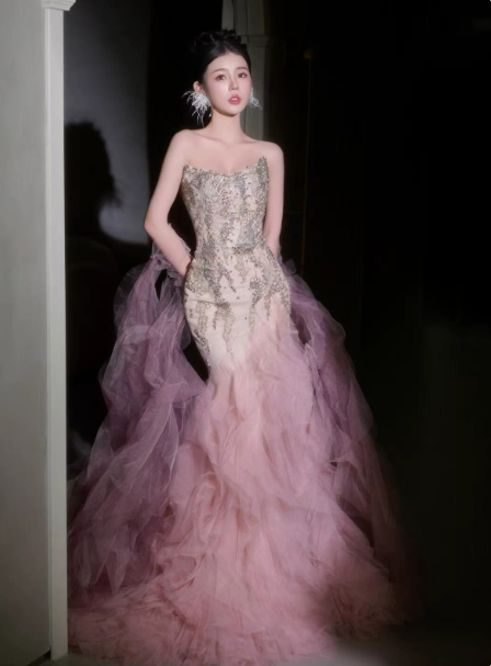 Romantic Pink Prom Dress ,Tulle Bodycon Maxi Evening Dress RS1249