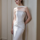 French Chic White Prom Dress ,Minimalist Satin Bodycon Maxi Evening Dress RS1250