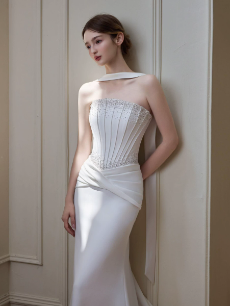 French Chic White Prom Dress ,Minimalist Satin Bodycon Maxi Evening Dress RS1250
