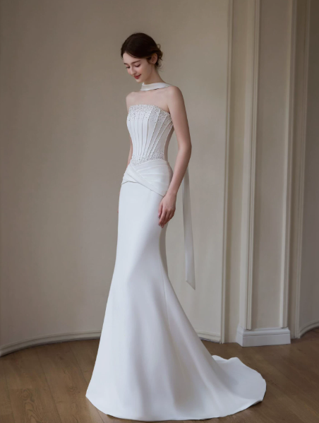 French Chic White Prom Dress ,Minimalist Satin Bodycon Maxi Evening Dress RS1250