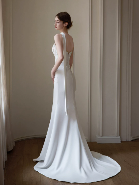 French Chic White Prom Dress ,Minimalist Satin Bodycon Maxi Evening Dress RS1250