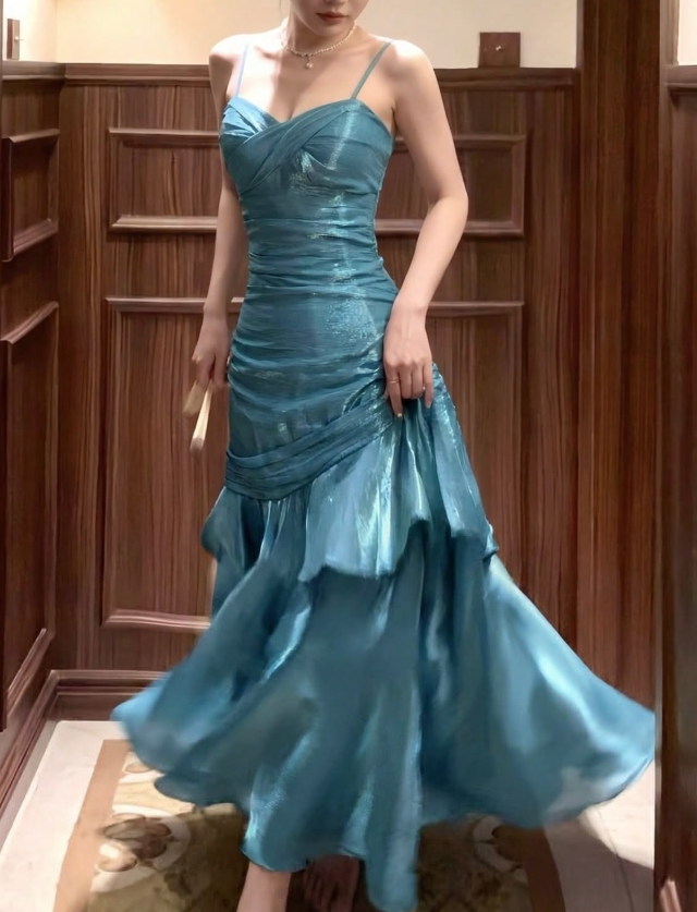 French Chic Baby Blue Prom Dress ,Silky Satin Bodycon Maxi Evening Dress RS1263