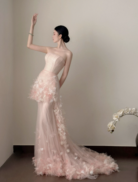 Gorgeous Blush Pink Prom Gown ,Applique Bodycon Gentle Maxi Evening Dress RS1264