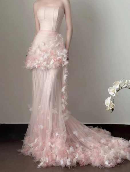Gorgeous Blush Pink Prom Gown ,Applique Bodycon Gentle Maxi Evening Dress RS1264