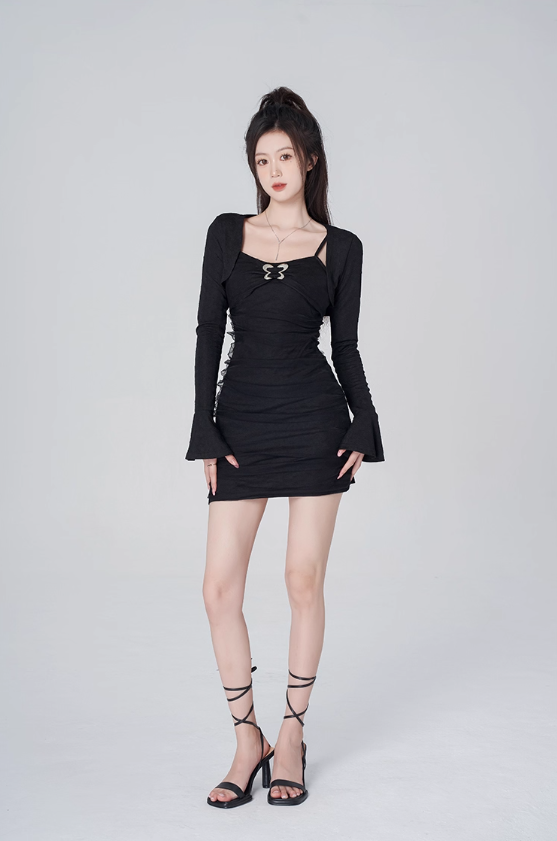 Pure desire style sexy hot girl dress suit black suspenders hip skirt women R4182