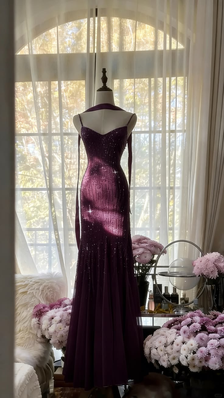 French Chic Mermaid Spaghetti Straps Long Women Dress with Paillette Evening Dress Prom Dress RS108