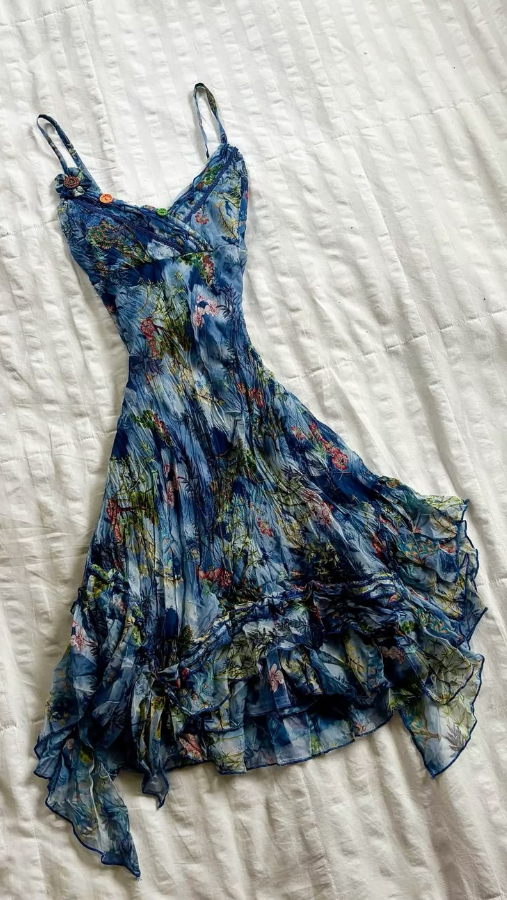 Retro Floral Prom Gown ,Navy Flowy Corset Elegant Maxi Summer Dress RS1269