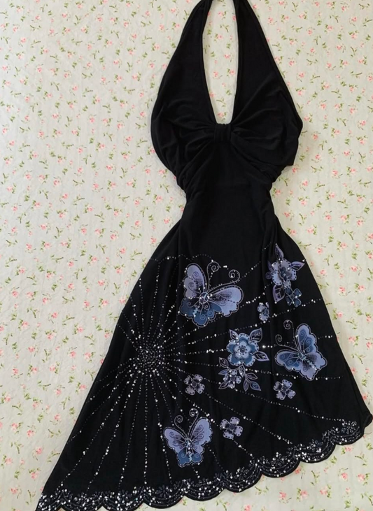 Sexy Black Beaded Homecoming Dress , Halter Applique Short Prom Dress RS1262