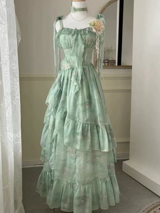 Fresh Green Prom Gown ,Chiffon Flowy Maxi Summer Dress Cami Dress RS1272