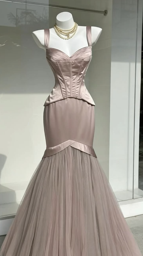 Dusty Pink Elegant Prom Gown ,Silky Maxi Evening Dress Cami Dress RS1279