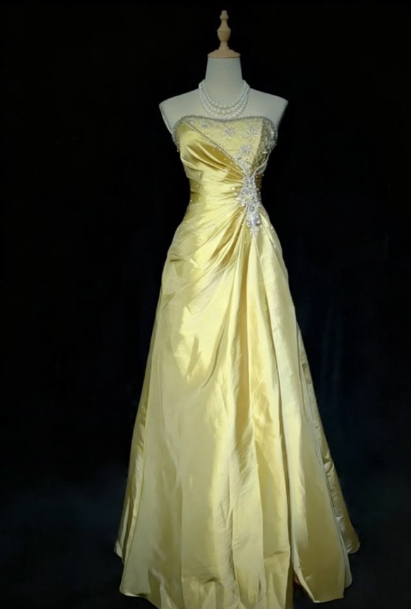 Bright Yellow Elegant Prom Gown ,Silky Embroidery Maxi Evening Dress RS1281