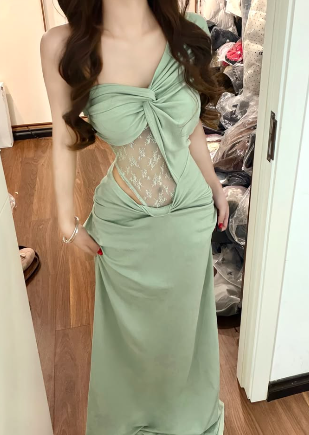 Sexy Green Prom Gown ,Chiffon One-shoulder Maxi Summer Dress RS1283
