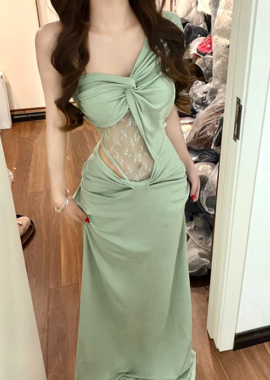 Sexy Green Prom Gown ,Chiffon One-shoulder Maxi Summer Dress RS1283