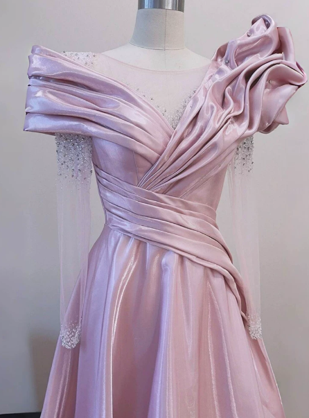 Elegant Pink Prom Gown ,Princess Style V-neck Maxi Birthday Dress Evening Dress RS1288