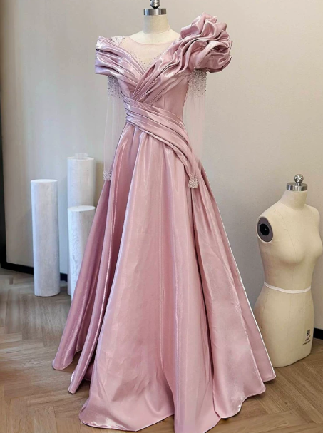 Elegant Pink Prom Gown ,Princess Style V-neck Maxi Birthday Dress Evening Dress RS1288