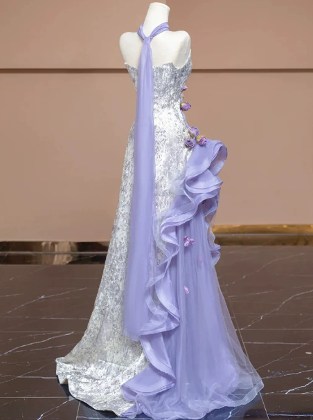 Romantic Purple Prom Gown ,3D Floral Maxi Birthday Dress Evening Dress RS1289