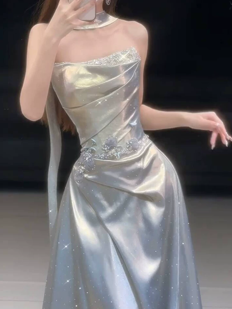 Elegant Sliver Prom Gown ,Glitter Sequins Maxi Celebrity Dress Evening Dress RS1290