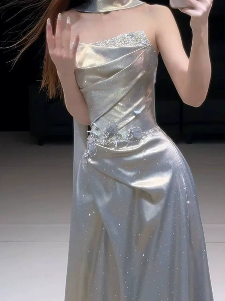 Elegant Sliver Prom Gown ,Glitter Sequins Maxi Celebrity Dress Evening Dress RS1290