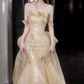 Dreamy Champagne Prom Gown ,Glitter Sequins Maxi Celebrity Dress Evening Dress RS1292