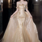 Dreamy Champagne Prom Gown ,Glitter Sequins Maxi Celebrity Dress Evening Dress RS1292