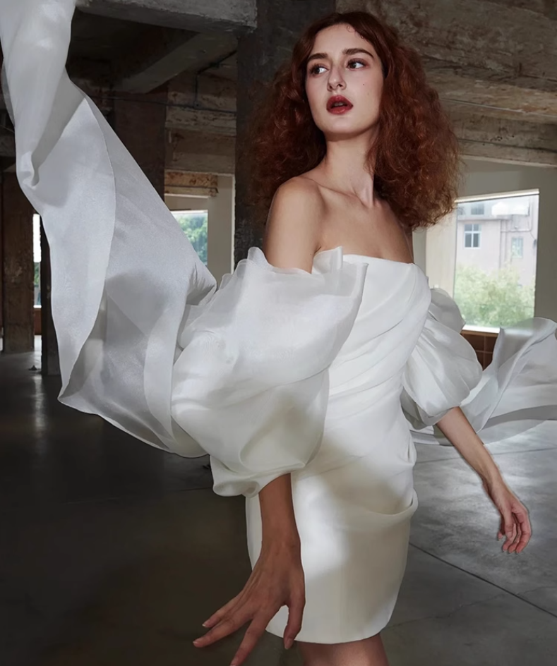 French white simple temperament banquet party short dress skirt homecoming dress R2975