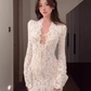 Sexy hot girl lace strap V-neck dress 2025 waist-hugging hip-wrapped slit long skirt R1205
