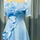 Elegant Baby Blue Prom Gown ,Silky Applique Maxi Evening Dress RS1298