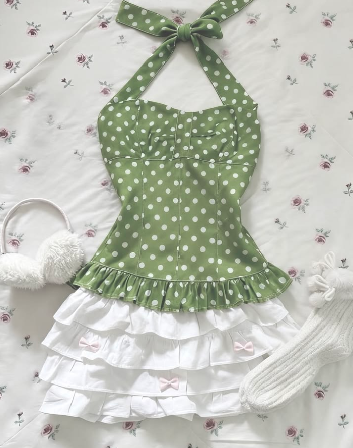 Pretty Green Homecoming Dress , Halter Polka Dots Short Prom Dress RS1301