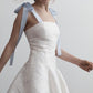 White suspenders with waist slimming A-line mini skirt homecoming dress R3584