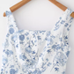 New antique style blue and white porcelain floral pattern niche slimming waist cinching suspender dress new R2878