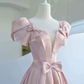 Charming Pink Prom Gown ,Puff Sleeves Satin Maxi Evening Dress Birthday Dress RS1309