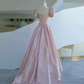 Charming Pink Prom Gown ,Puff Sleeves Satin Maxi Evening Dress Birthday Dress RS1309