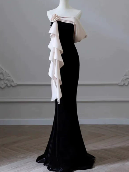 Minimalist Black Prom Gown ,Satin Elegant Maxi Evening Dress RS1310