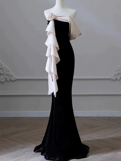 Minimalist Black Prom Gown ,Satin Elegant Maxi Evening Dress RS1310