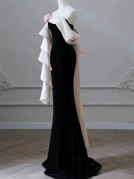 Minimalist Black Prom Gown ,Satin Elegant Maxi Evening Dress RS1310