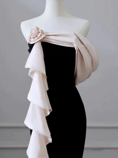 Minimalist Black Prom Gown ,Satin Elegant Maxi Evening Dress RS1310