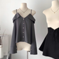 Gray suspender shirt and skirt pure desire style sweet and spicy two-piece suit R2084