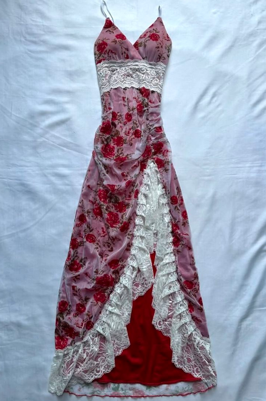 Retro Floral Prom Gown , Pretty Chiffon Maxi Party Dress Summer Dress RS1312